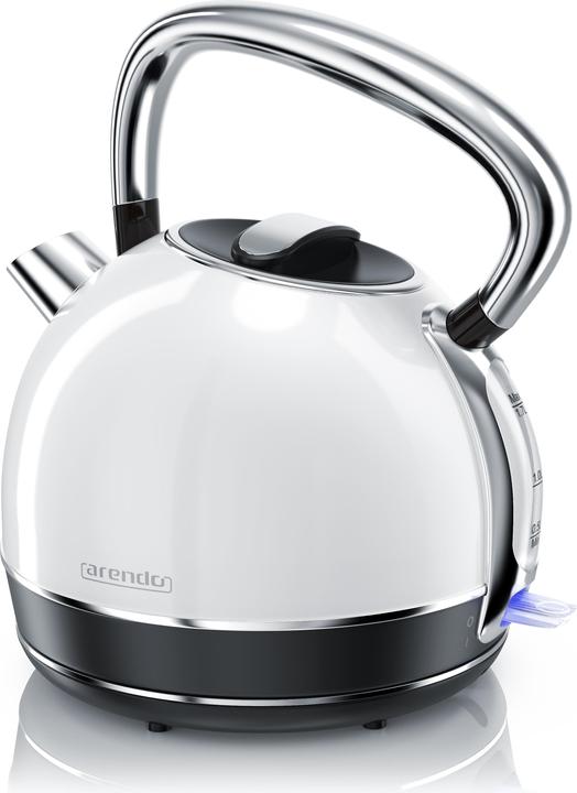 Arendo Wasserkocher 1,7 l, 2200 W, Edelstahl, Retro Style, Vintage, Überhitzungs & Trockenkochschutz, weiss (1.70 l)