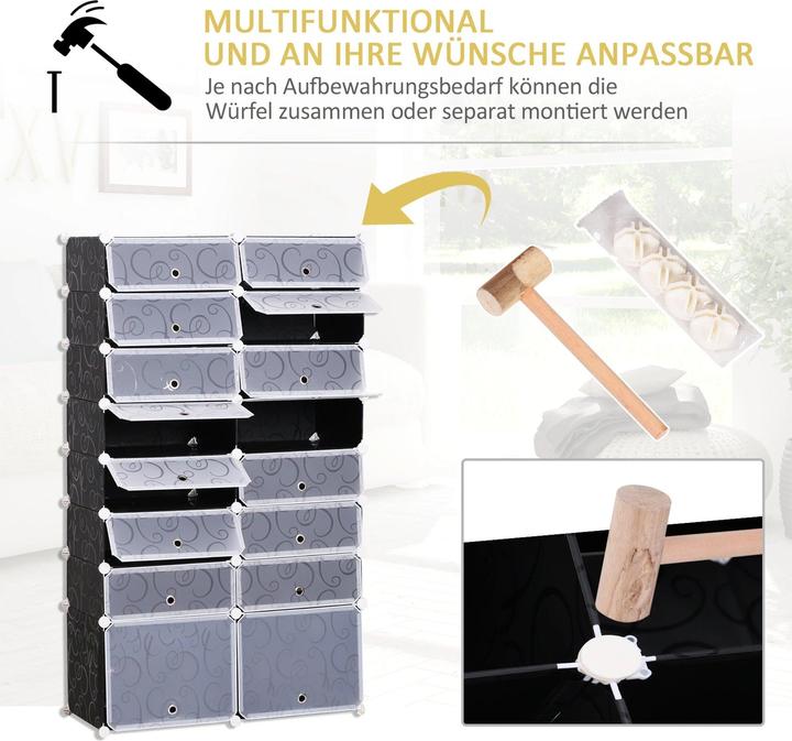Produktbild Swisshandel24 Schuhschrank DIY Schuhregal Garderobe Regalsystem Steckregal Garderobenschrank 16 Fächer aus PP Schw