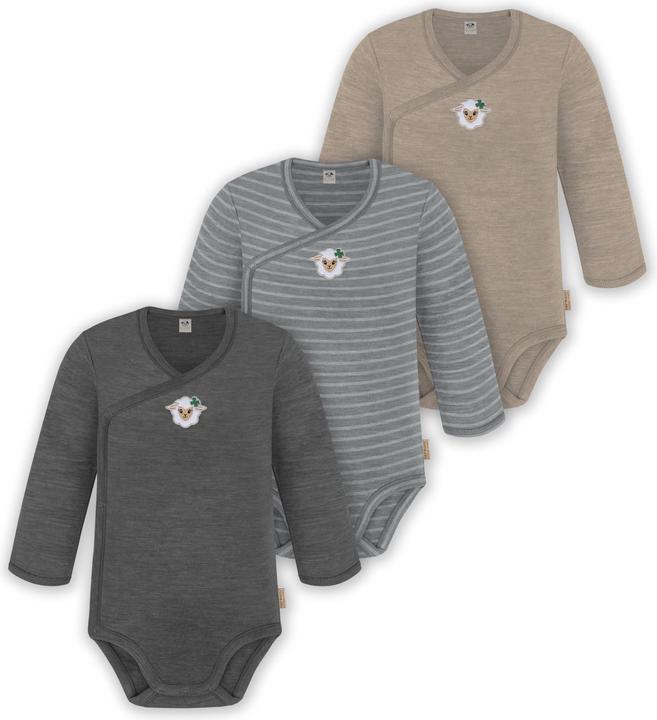 Produktbild Normani 3er Pack Baby Merino Langarm Wickelbody für Junge und Mädchen - 9355 (62)