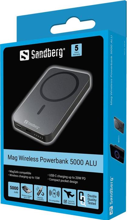 Produktbild Sandberg Mag Wireless Powerbank 5000ALU (5000 mAh, 20 W, 19.25 Wh)