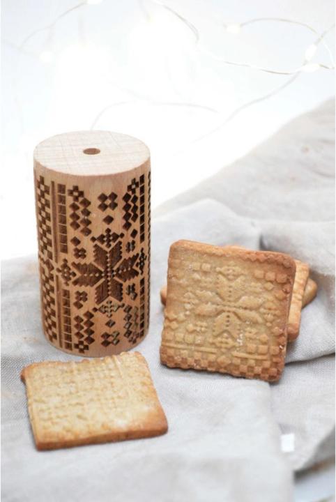 Produktbild ScrapCooking Teigrolle aus Holz geprägt, Weihnachten Kreuzstich