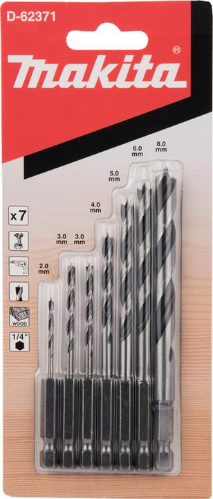 Makita Wood drill set 7-piece 1/4 inch (2 mm, 3 mm, 4 mm, 5 mm, 6 mm, 8 mm)