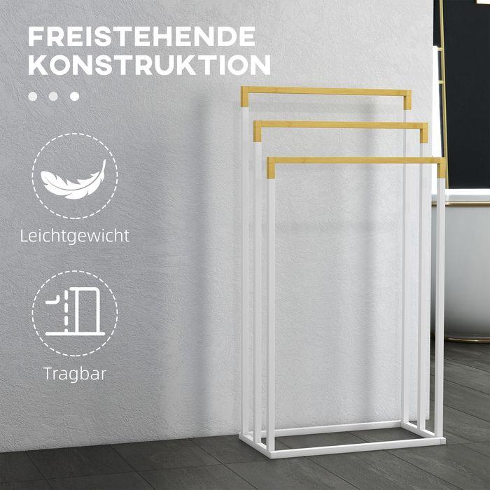 Produktbild Swisshandel24 Handtuchhalter Freistehend, Handtuchständer mit 3 Handtuchstangen Badetuchhalter für Badezimmer Stah