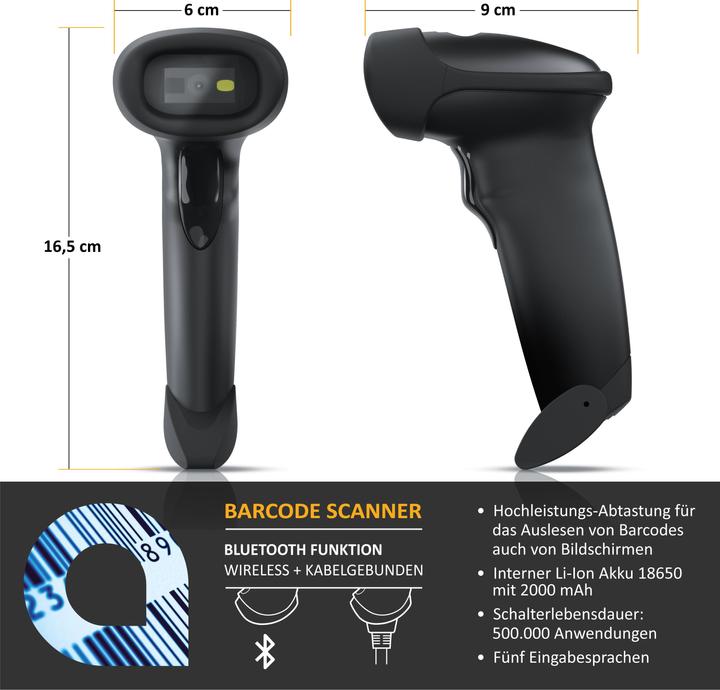 Image du produit Aplic Scanner de codes-barres Bluetooth 2D 1D, scanner à main sans fil 2,4 GHz, scanner de codes-barres (Codes à barres 1D, Codes à barres 2D)