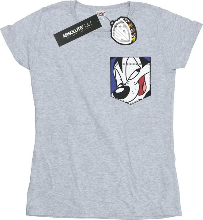 Looney Tunes Pepe Le Pew Face Faux Pocket TShirt