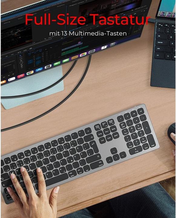 Image du produit KeySonic Clavier Full-Size en aluminium, Bluetooth® & RF, pour Win & macOS (DE, Sans fil)