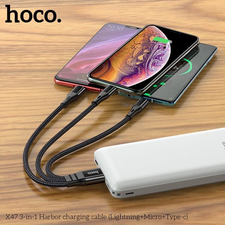 Produktbild Hoco X47 3-in-1 Harbor charging cable(iP+Micro+Type-C), 25cm, schwarz (0.25 m, USB 3.2 Gen 1)