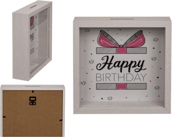 Produktbild Ootb Holz-Spardose, Happy Birthday, im Rahmen (20 x 20 cm)