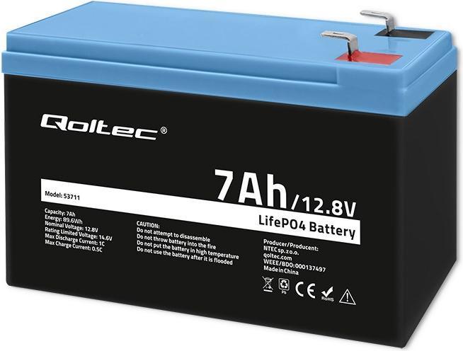Produktbild Qoltec LiFePO4 Lithium-Eisenphosphat-Batterie | 12 8 V | 7Ah | 89 6 Wh | BMS (12.80 V, 7 Ah)