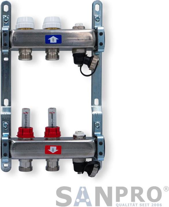 Produktbild Sanpro Fussbodenheizungsverteiler Edelstahl - Topmeter für 2 Heizkreise ohne Set