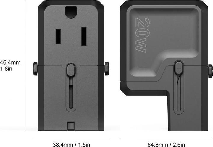 Productafbeelding Choetech PD6038 USB-C USB-A PD 20W Reisoplader VS EU UK AU - Zwart (20 W)