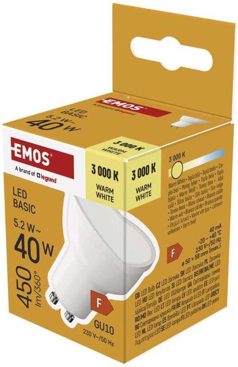 Produktbild Emos LED Lampe Basic MR16 / GU10 / 5,2 W (40 W) / 450 lm / Warmweiss (GU10, 5.20 W, 450 lm, 1 x, F)