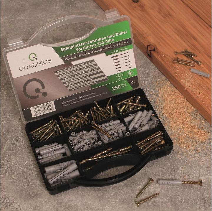 Produktbild Quadrios Spanplattenschrauben Dübel-Sortiment - 250 tlg (250 Schrauben pro Stück)