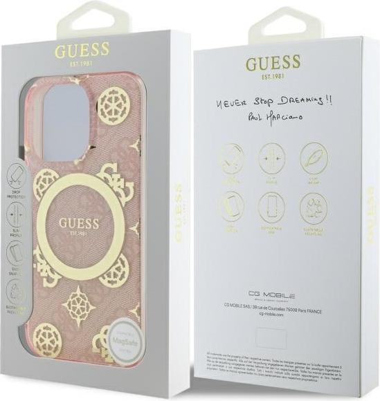 Immagine prodotto Guess GUHMP16LH4PYEEP iPhone 16 Pro 6.3" różowy/rosa custodia rigida IML Peony su sfondo 4G MagSafe (Apple iPhone 16 Pro)