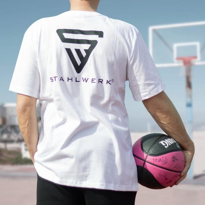 Immagine prodotto Stahlwerk T-shirt bianca taglia XXXL Camicia a maniche corte con stampa del logo in cotone 100%. (3XL)