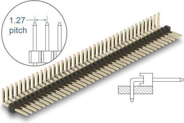 Produktbild Delock Stiftleiste 40 Pin, Rastermass 1,27 mm, 1-reihig, gewinkelt, 5 Stück
