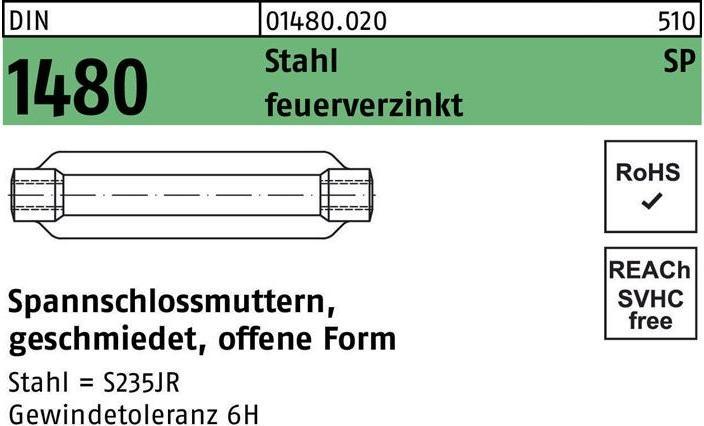 Produktbild Spannschlossmutter DIN 1480 offen SP M 16 / 170 Stahl feuerverzinkt