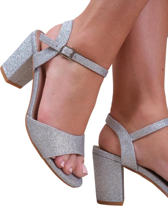 Actual product image Where's That From Womens/Ladies Paityn Glitter Buckle Block Heel Sandals (40)