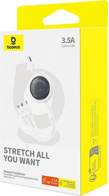 Produktbild Baseus Fast Charging Cable 3in1 Free2Draw, USB to micro USB+USB-C+Lightning, 3.5A, 1.1m (white) (1.20 m, USB 3.2 Gen 1, 100 W)