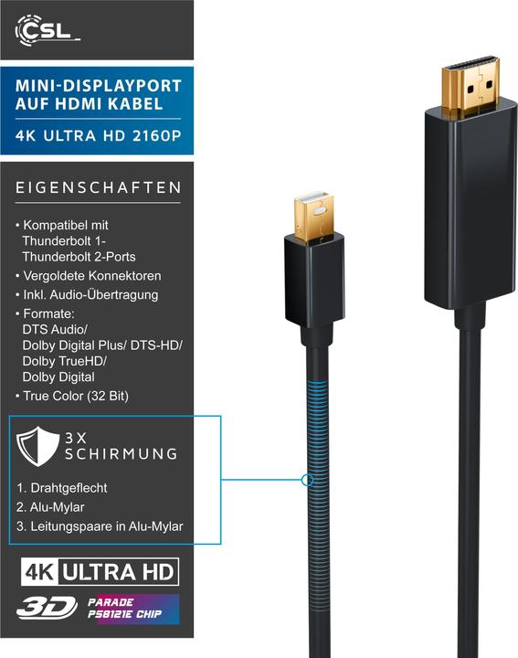 Image du produit CSL Mini DisplayPort - HDMI (type A) (3 m, DisplayPort, HDMI)