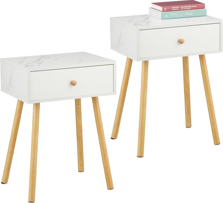 Produktbild Relaxdays Nachttisch Marmoroptik & Holzbeine (40 x 32 x 55 cm)
