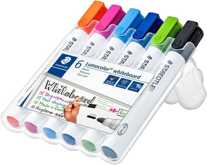 Actual product image Staedtler Lumocolor (-3(blue), -9(black), -53(light green), -20(pink), -30(light blue), 1 x 351-4(orange) each, 2 mm, 6 x)