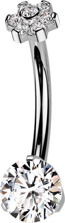 Star Piercing Banane Innengewinde silber Blume Kristalle silber und Kristall silber gefasst (Titan G23, ohne Messing)