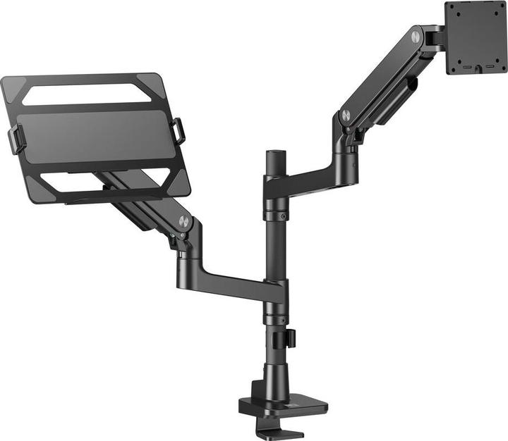 Single monitor arm and laptop arm office premium, with gas spring, pole mounted (Tisch, 49")