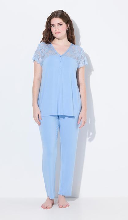 Produktbild Ulla Popken Pyjama, Spitze, V-Ausschnitt, Spitzen-Halbarm (62)