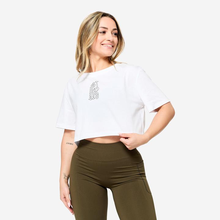 Image du produit Domyos Crop top de musculation coupe ample femme, blanc (XS)
