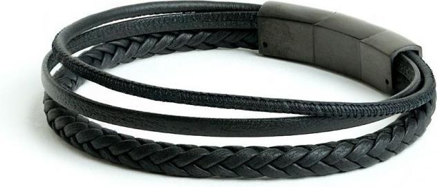 Gemini ARMBAND - SCHWARZES LEDER - GRÖSSE XS-S 18+1 CM (19 cm, Nappaleder, Silber)