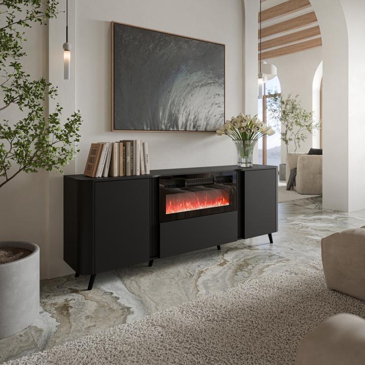 Actual product image Cama Volare chest of drawers 200 x 39 x 75 cm black + fireplace (200 x 39 x 75 cm)