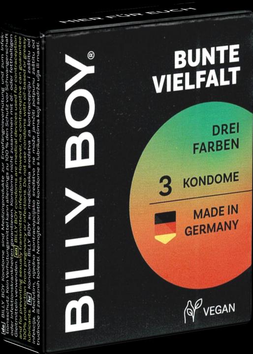 Actual product image Billyboy Billy Boy Bunte Vielfalt, 3 Kondome in Rot, Schwarz und Grün, 52 mm, hergestellt in Deutschland. (3 pcs.)
