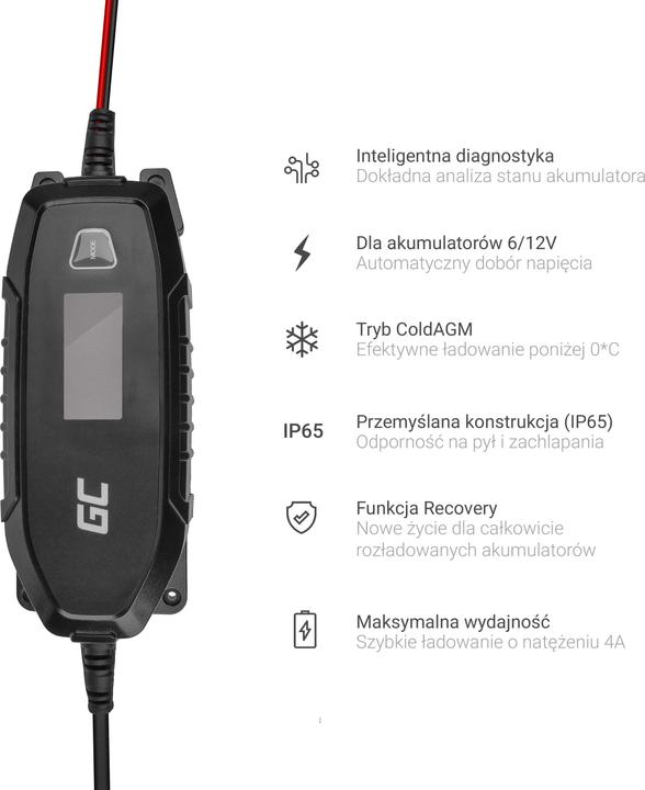 Immagine prodotto GreenCell Caricabatterie per batterie al piombo e al gel AGM - 48W - 6V / 12V (12V, 6V, 4 A)