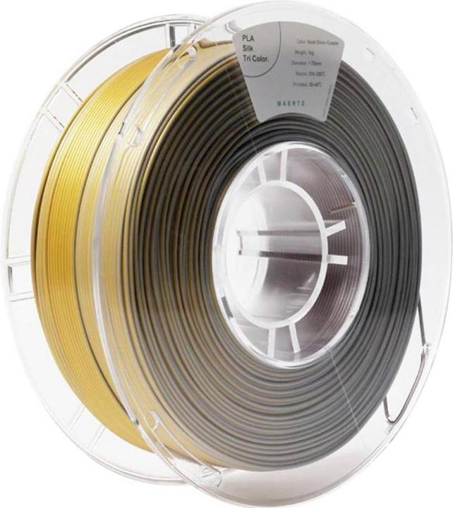 Immagine prodotto Maertz PLA Silk Tri Color Gold-Silver-Cooper 1.75 mm 1.000 g (PLA, 1.75 mm, 1000 g, Oro, Rame, Argento)