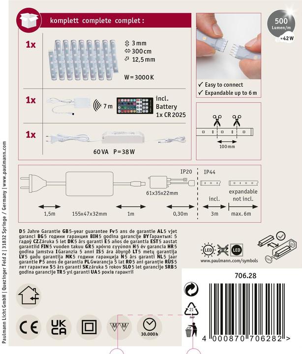 Immagine prodotto Paulmann Set di strisce MaxLED 500 (RGBW, 300 cm, Interno)