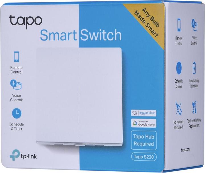 Productafbeelding TP-Link Tapo Smart Switch, 2-standen 1-Weg, Kantelen, Wit, 1 st., Batterij, AAA, 50/60 Hz