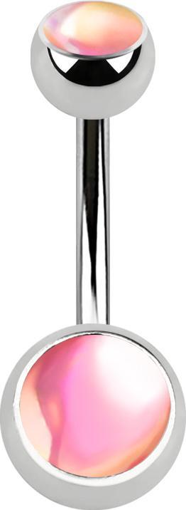Star Piercing Banane silber mit zwei Kugeln irisierend pink (Chirurgenstahl 316L)