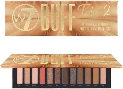 Actual product image W7 Buff Take 2 Pressed Pigment Palette Creamy Matte Shimmer Metallic Tones Neutrals Golds Coppers Pi
