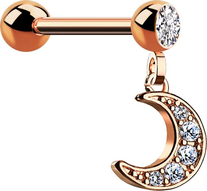 Star Piercing Micro Barbell rosegold mit Kugel und Anhänger Halbmond (Messing, Chirurgenstahl 316L)