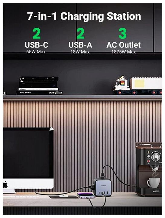 Actual product image Ugreen Cube CD268 (3 x, CEE 7/4, USB-A, USB-C, 1.80 m)