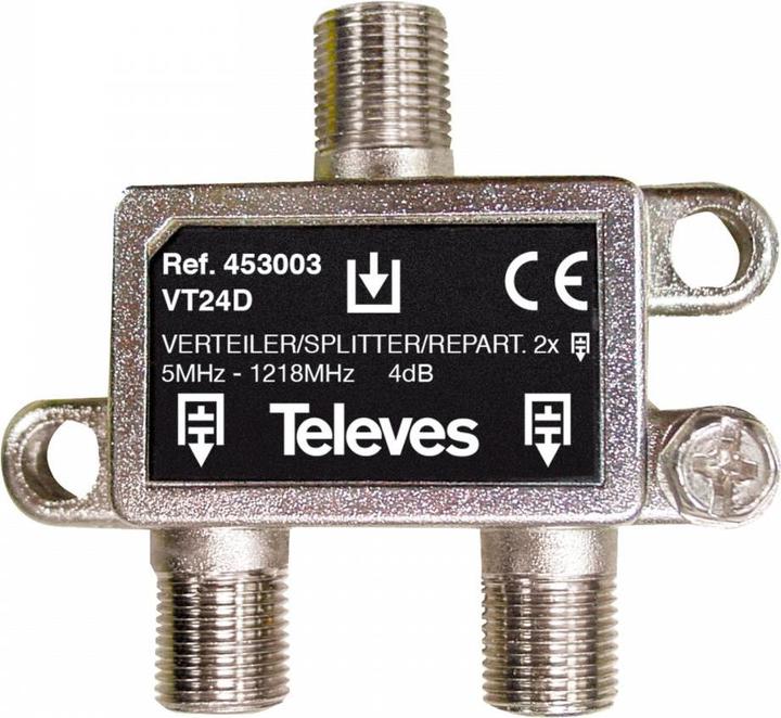 Actual product image Televes VT24D cable splitter or combiner cable splitter stainless steel (VT24D) (4 dB, Manifolds and Branchers)