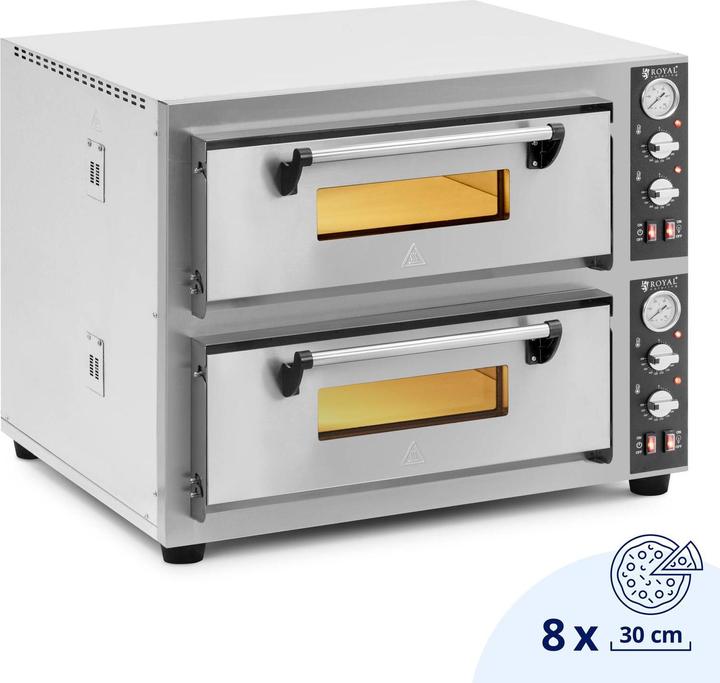 Royal Catering Elektro-Pizzaofen 2 Backkammern 450 °C Ober-/ Unterhitze je 4 Pizzas mit Ø 30 cm (Pizzaofen Elektro)