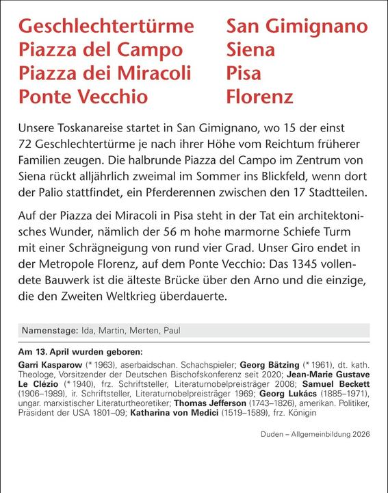 Actual product image Harenberg Duden Allgemeinbildung Tagesabreisskalender 2026 - Wissen und Quizzen (11 x 14 cm, German)