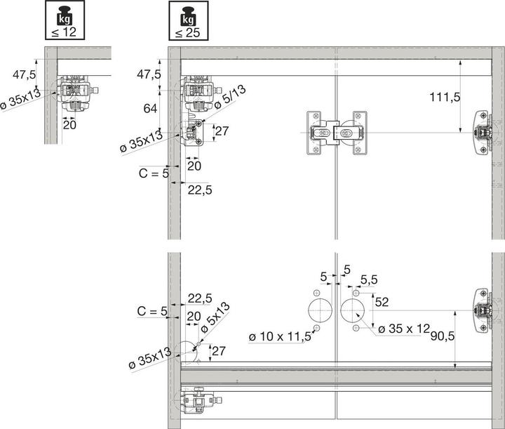 Produktbild Hettich Mittelscharnierset mit einstellbarem Fugenmass und Drehpunkt