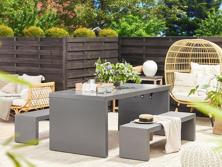 Produktbild Beliani Gartenmöbel Set U-Form Beton grau Tisch mit 2 Bänken TARANTO (180 cm)