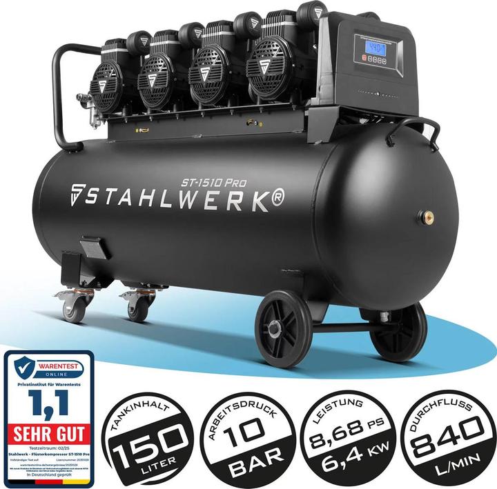 Produktbild Stahlwerk Kompressor 10 bar 8,6 PS 6,4 kW 840 l/min 150 l Druckluftkompressor (10 Bar, 150 l)