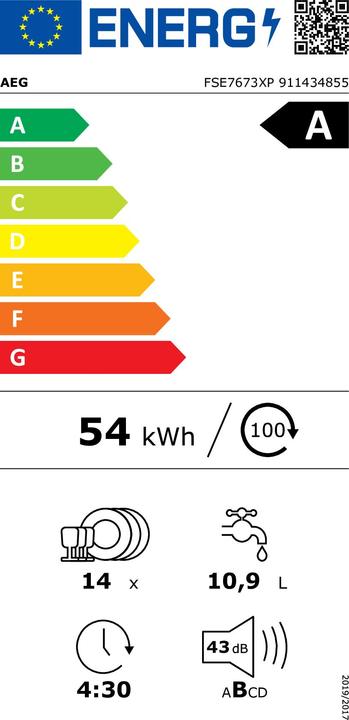 Energie-Label AEG FSE7673XP Vollintegrierter-Geschirrspüler / Serie 7000 mit GlassCare® / 60cm / AirDry - perfekte