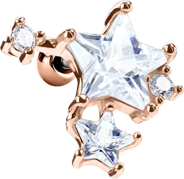 Star Piercing Micro Barbell rosegold doppel Sternkristall (Chirurgenstahl 316L, Messing)