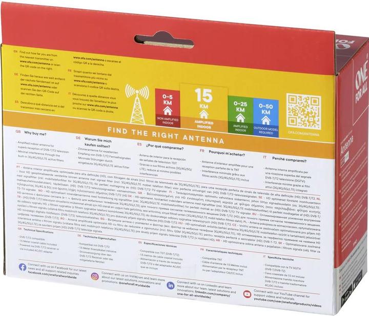 Produktbild One for All DVB-T2 Curved Antenne 5G wht (Flachantenne, 42 dB, DVB-T / -T2, DAB/ DAB+)